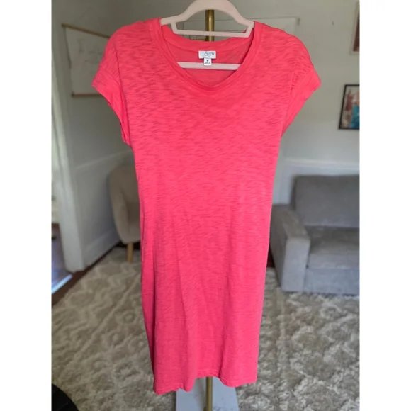 J.Crew Slub Cotton T-Shirt Dress Bright Pink Lounge Travel Resort Vaca Summer M - Picture 2 of 6
